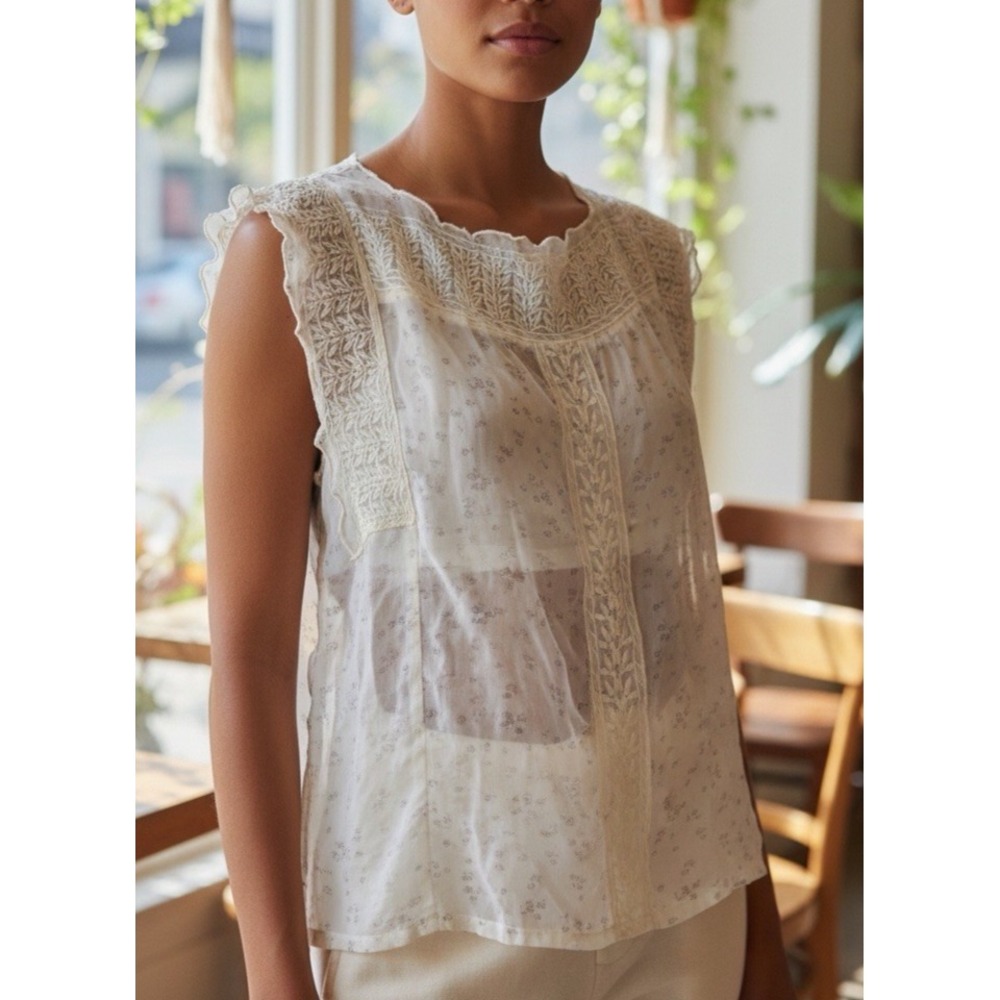 NEW Anthropologie Let IT Be SIZE MED SHEER LACE BLOUSE ROMANTIC M
